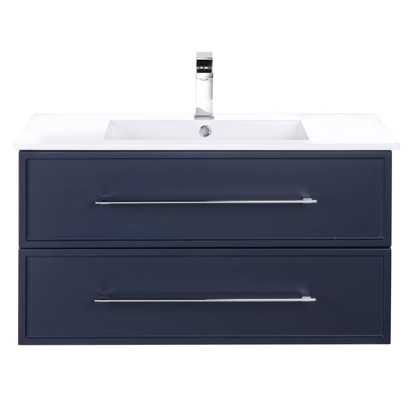 Milano Collection 36" Wall Mount Modern Shaker Bathroom Vanity with Sink and Drawers - 36" - Wood Finish - Blue
