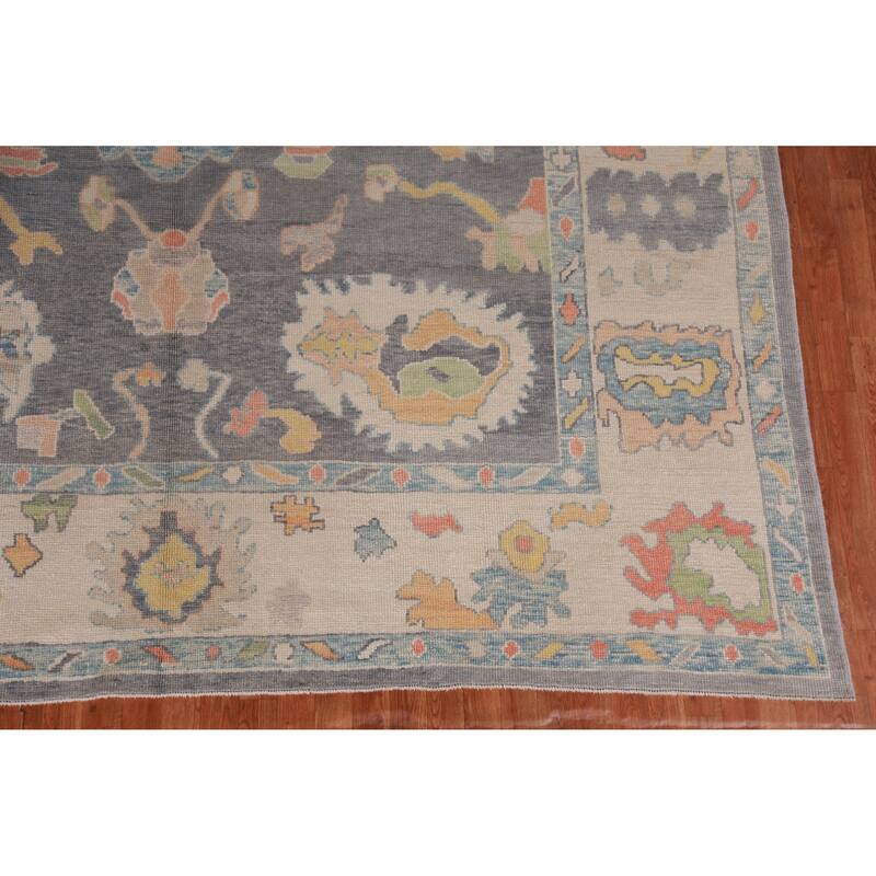 Hand Knotted Oriental 100% Wool Carpet Transitional All-Over Greys & Charcoal Oushak Area Rug - 13' 9'' X 10' 0''