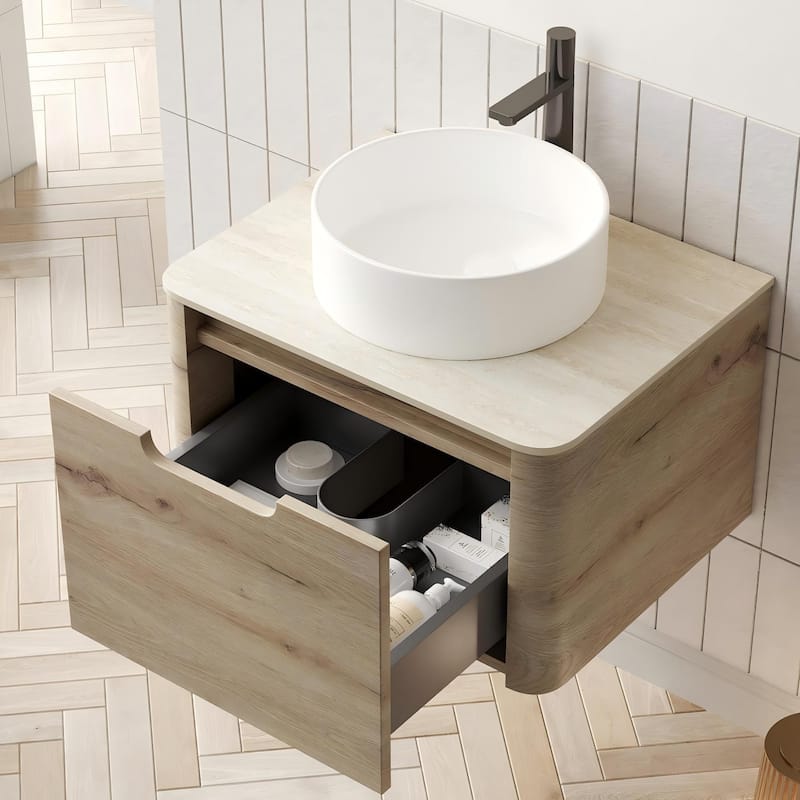 Wall-mounted Bathroom Vanity with Round Vessel Basin