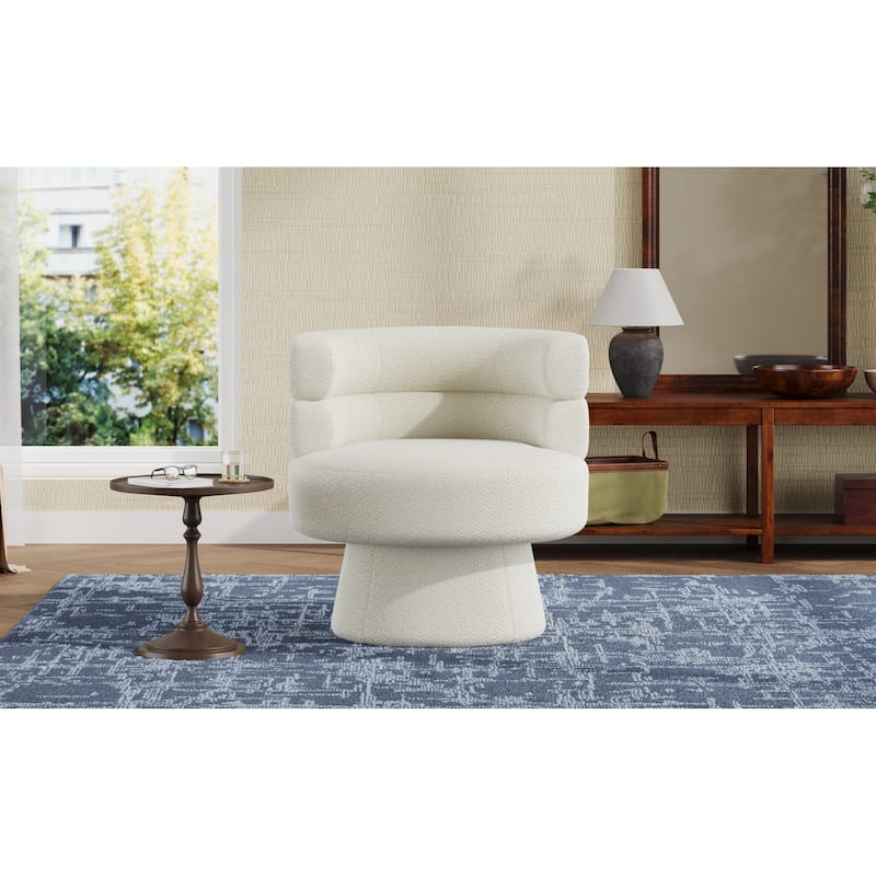 Roomfitters Contemporary 360° Swivel Barrel Chair, Premium Boucle Upholstered Accent Lounge Chair with 330 lbs, Cream White