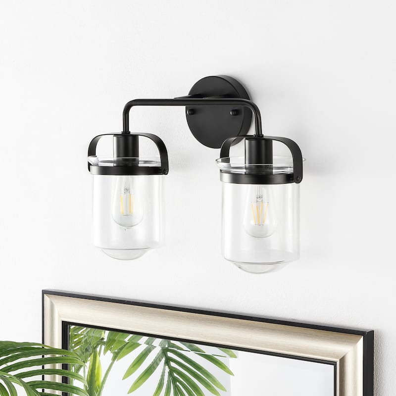 GetLedel 2-Light Bathroom Vanity Light with Glass Shades - Black