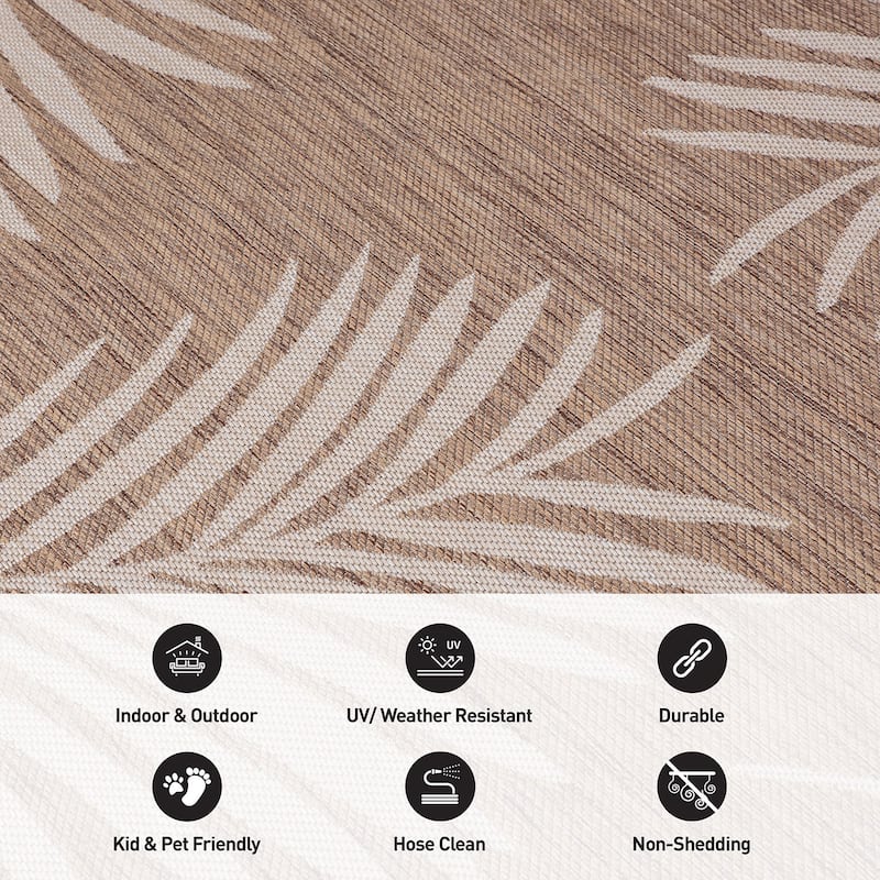 World Rug Gallery Contemporary Palm Leaves Textured Flat Weave Indoor/Outdoor Area Rug