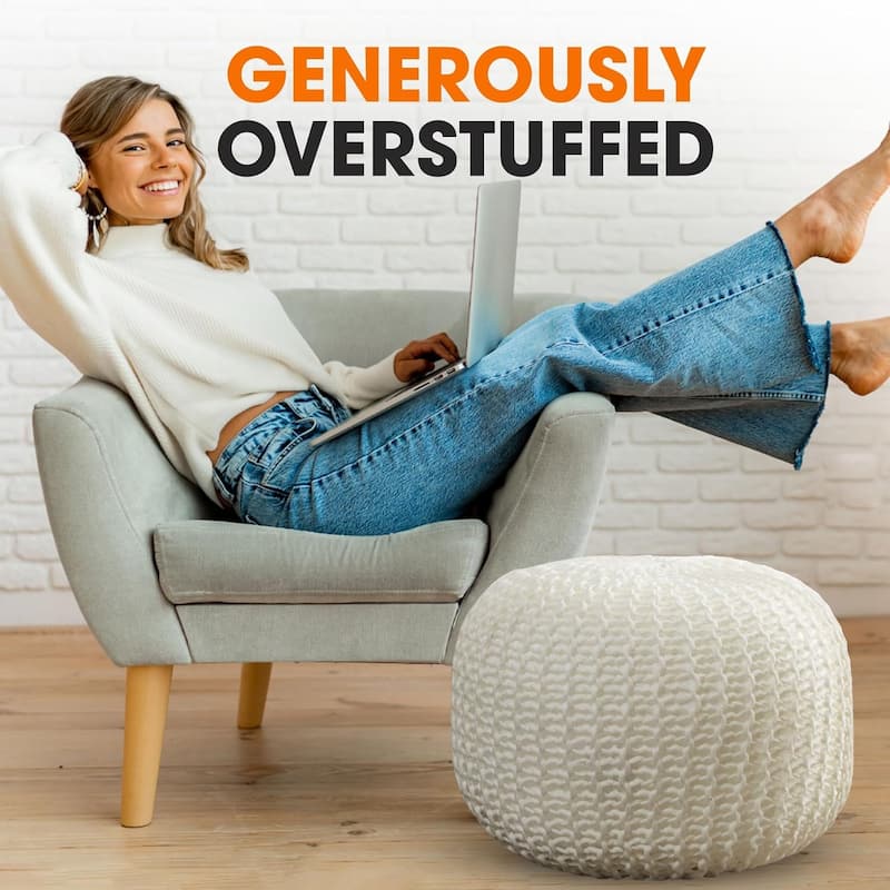 Cheer Collection Decorative 18-inch Chunky Hand-knit Pouf Ottoman