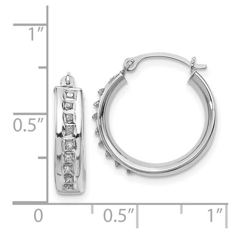 Curata 14k White Gold Polished Diamond Fascination Round Hinged Hoop Earrings - 17x5mm