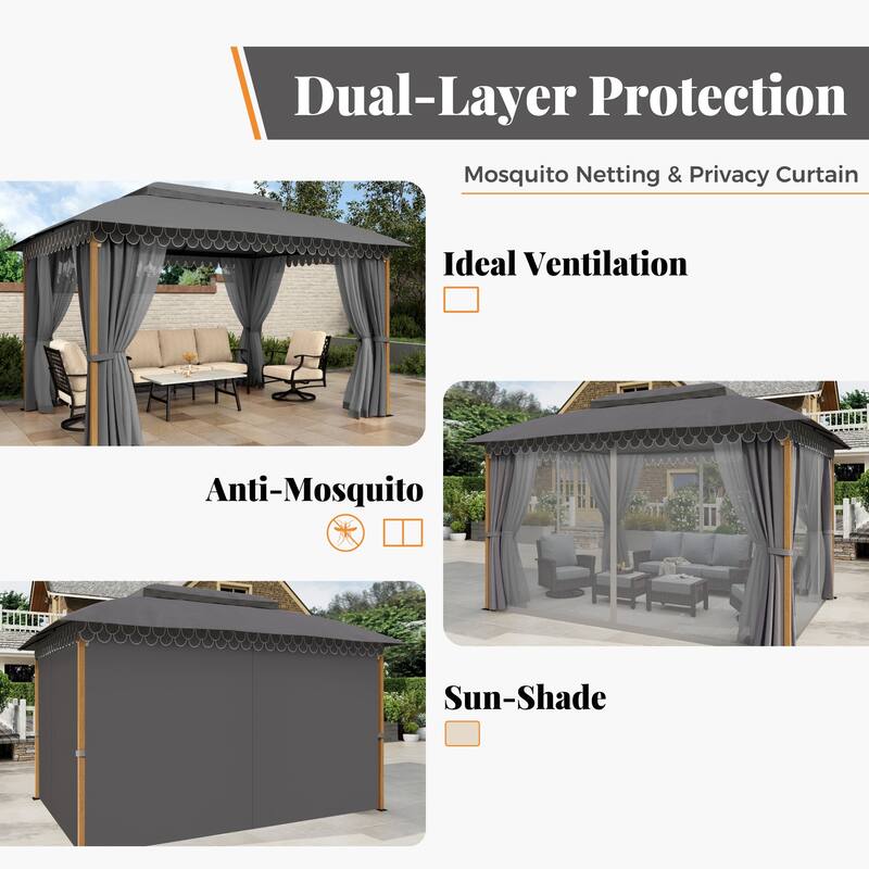 10 x13 ft Patio Gazebo Heavy Duty Metal Frame Canopy Tent with Double Roof & Mosquito Netting