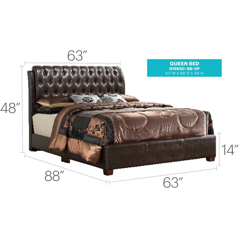 Dark Brown Bed Frame - Upholstered Platform Bed with Headboard - Modern Bedroom Furniture