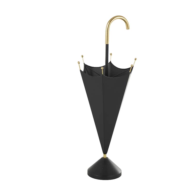 Metal Umbrella Stand with Gold Handle and Ball Details - Black - Roche River Decor