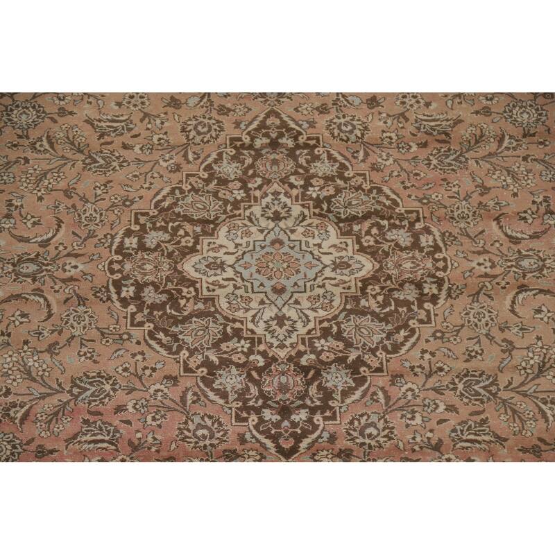 Hand Knotted Oriental 100% Wool Carpet Traditional Floral Oranges & Rust Mashad Area Rug - 13' 5'' X 9' 8''