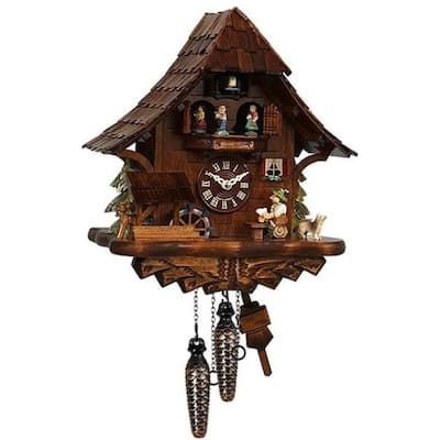 14" Brown Green White Black Forest Full Size Cuckoo Clock