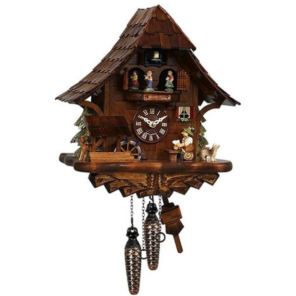 14" Brown Green White Black Forest Full Size Cuckoo Clock