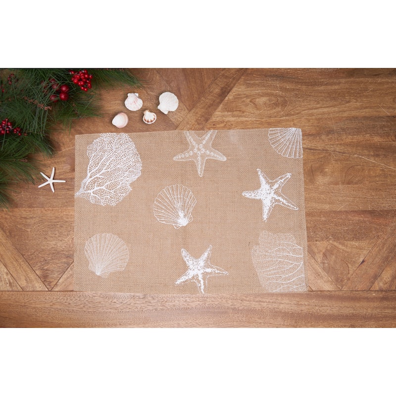 Sandy Coast Starfish Coral Shells Placemats Set of 6 Beach Coastal, 14" x 20"