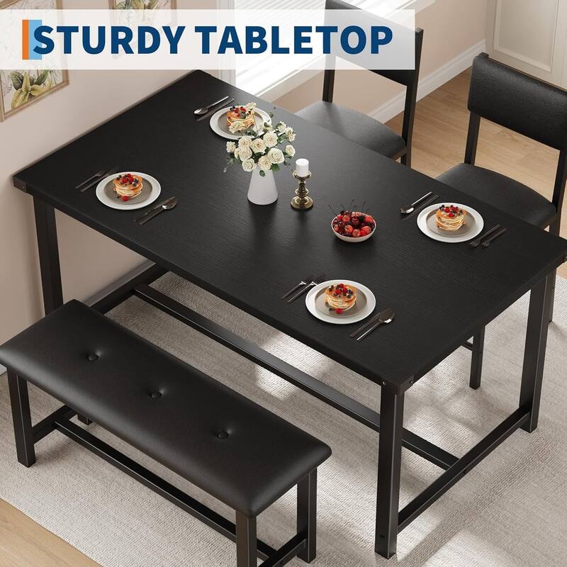 Kitchen Dining Table Set for 4 with 2 Padded Chairs and Bench for Apartment, Home