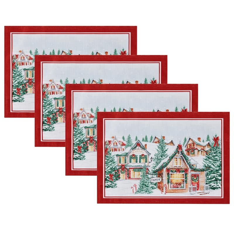 Storybook Christmas Village Holiday Placemat Set of 4 - 13x19 - Set of 4