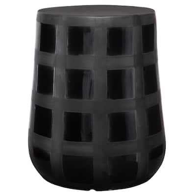 Patchwork Gridded Ceramic Garden Stool - 17" - Black