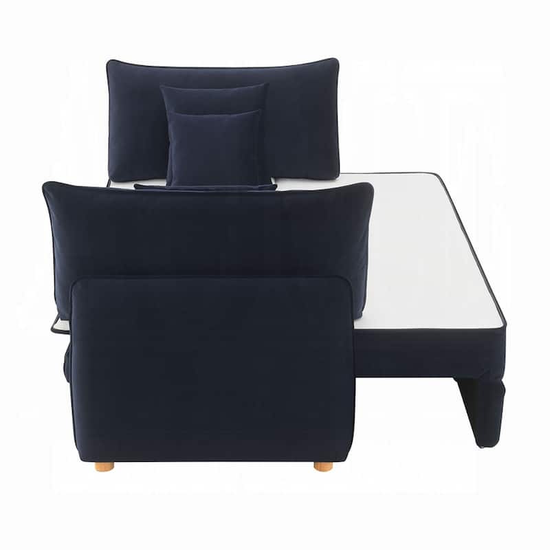 Leif Sleeper Sofa, Full Fold Out Bed, 3 Pillows, Blue Velvet 88 Inch
