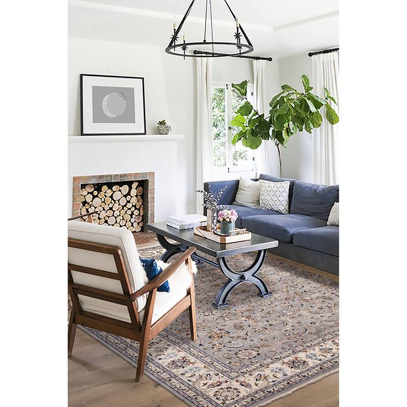 ECARPETGALLERY Hand-knotted Nain Grey Silk, Wool Rug - 9'0 x 12'2