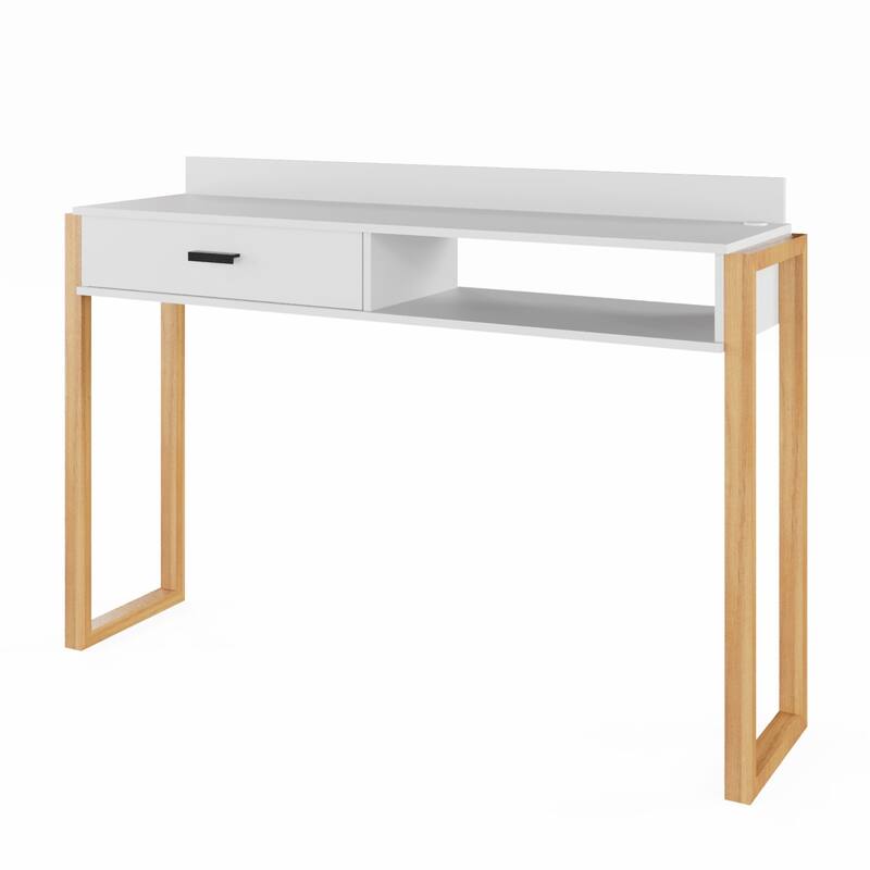 Modern Computer Desk with Drawer, Space-Saving, Shelf and Dual USB Charging Ports