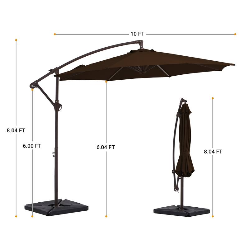 10 ft Steel Crank-lift Cantilever Umbrella With Weighted Base
