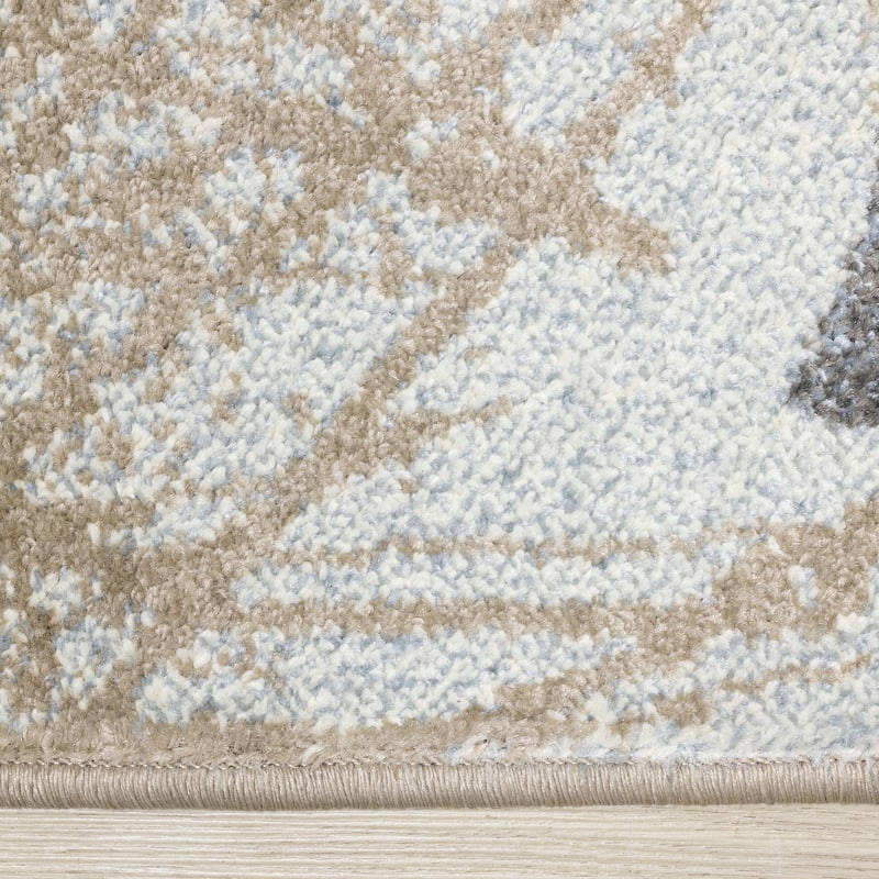 Charlotte Collection - Distressed Brown/White/Black Foliage Rug - 7'10" x 10'6"