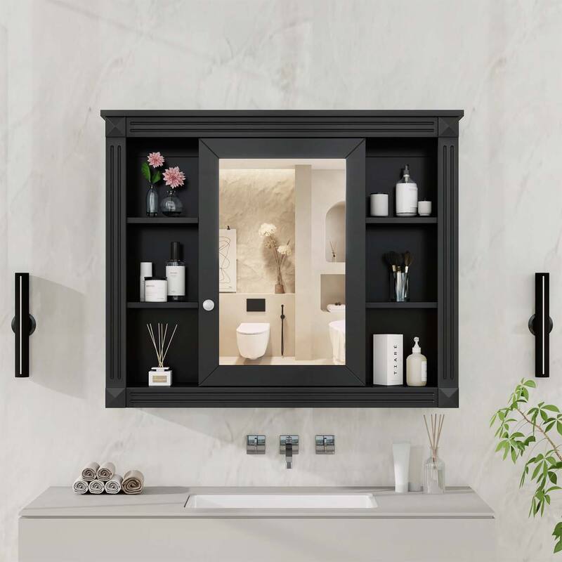 35'' x 28'' Modern and Functional Medicine Cabinet with Mirror,6 Open Shelves