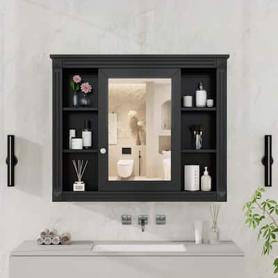 35'' x 28'' Wall Mounted Bathroom Storage Cabinet with Mirror,6 Open Shelves,Modern and Functional Medicine Cabinet