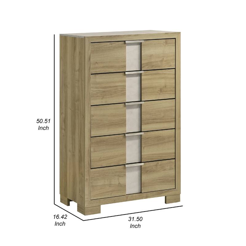 Amey Tall Dresser Chest with 5 Drawers, White Trim and Driftwood Brown Finish