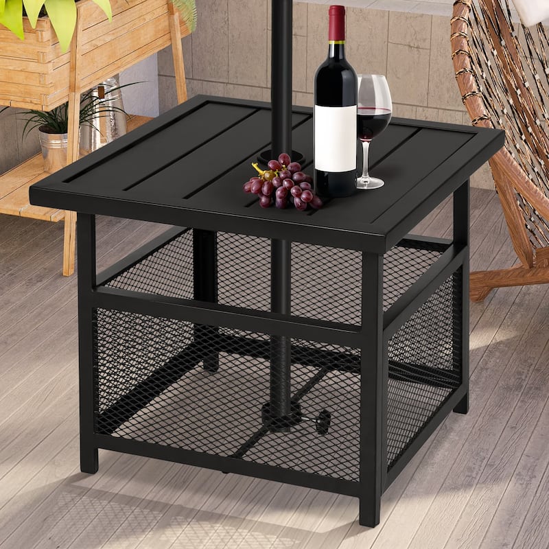 Outdoor Patio Side Table Coffee Bistro Table with 1.57'' Umbrella Hole