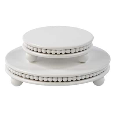 Round Wood Beaded Risers - Set of 2