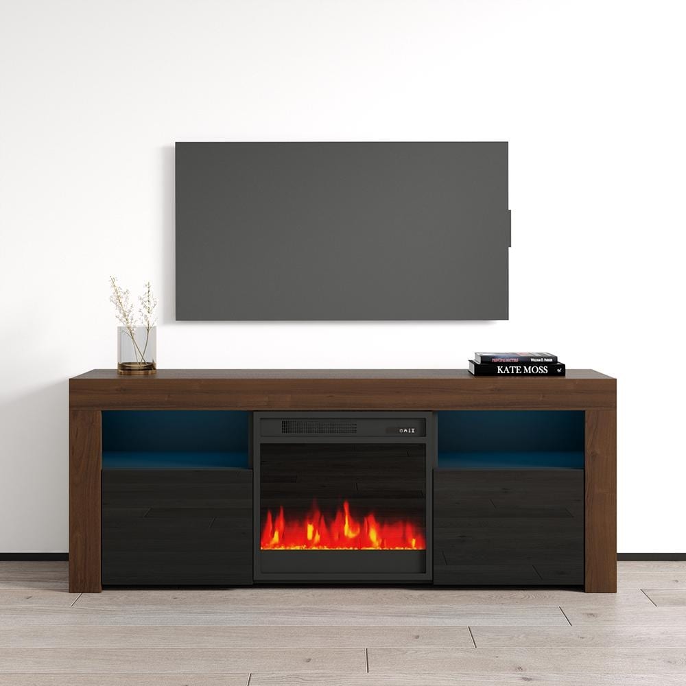 Meble Furniture Milano 145EF 58" E-Fireplace TV Stand - Entertainment Console with Realistic Flame Effects for up