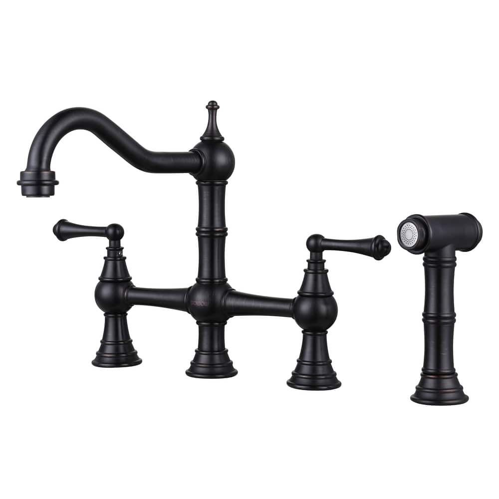 WOWOW Double Handle Bridge Kitchen Faucet with Side Sprayer