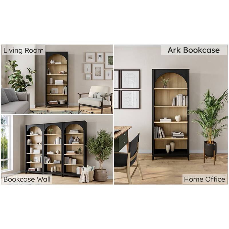 Prepac Ark 78" H 5-Tier Arched Bookcase, Modern Storage Accent Bookshelf with 3 Adjustable Shelves for Home Office, Living Room