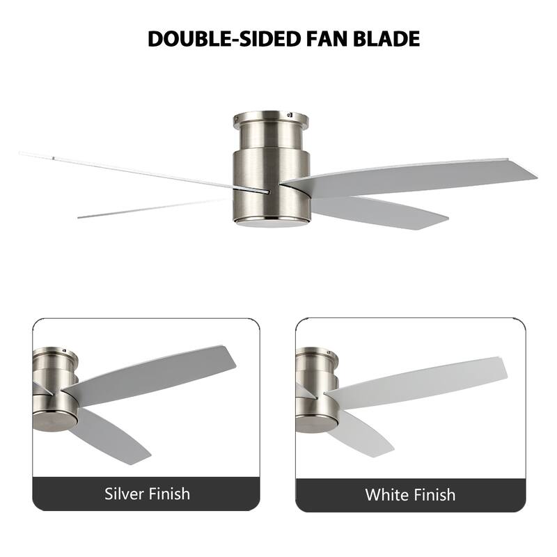 WINGBO 44" and 52" Flush Mount DC Ceiling Fan without Lights, 4 Reversible Blades