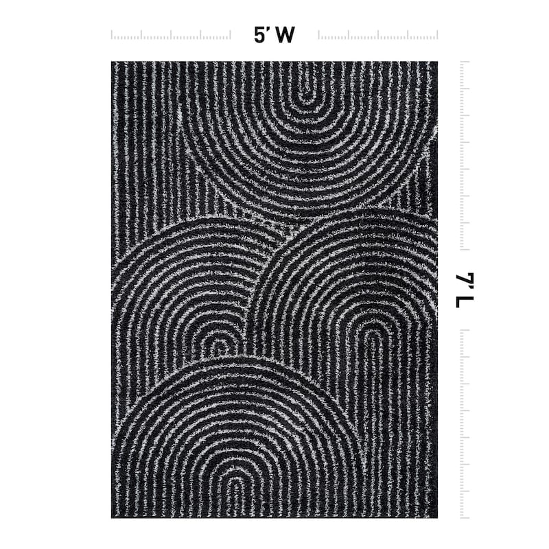 Circles Arch Shag Rug - Durable & Soft for High-Traffic Areas - Anthracite Dark Gray - Kid Friendly