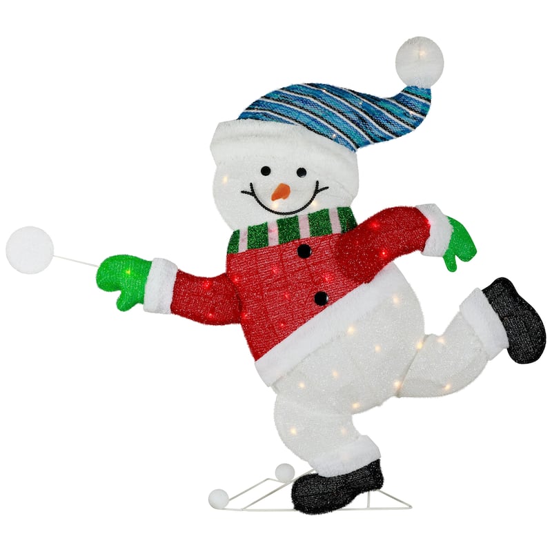 Lighted Snowman with Snowball Outdoor Christmas Decoration - 36.25" - Clear Lights - 36.25