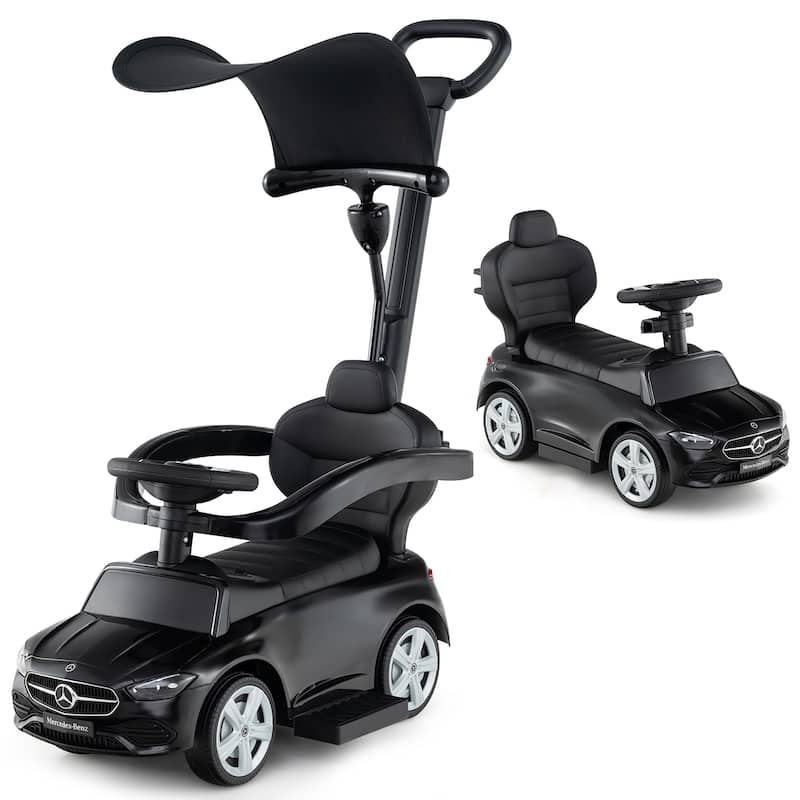 Gymax 3-in-1 Toddler Push Car w/Adjustable Canopy Under Seat Storage - Black