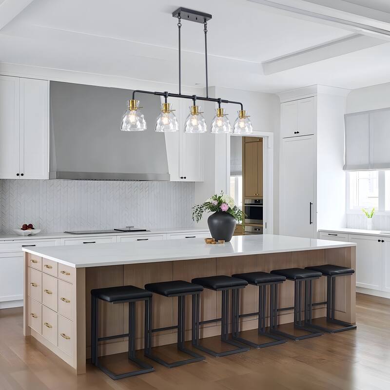 Starsky 5-Light Modern Linear Hammered Glass Kitchen Island Pendant - Black - N/A