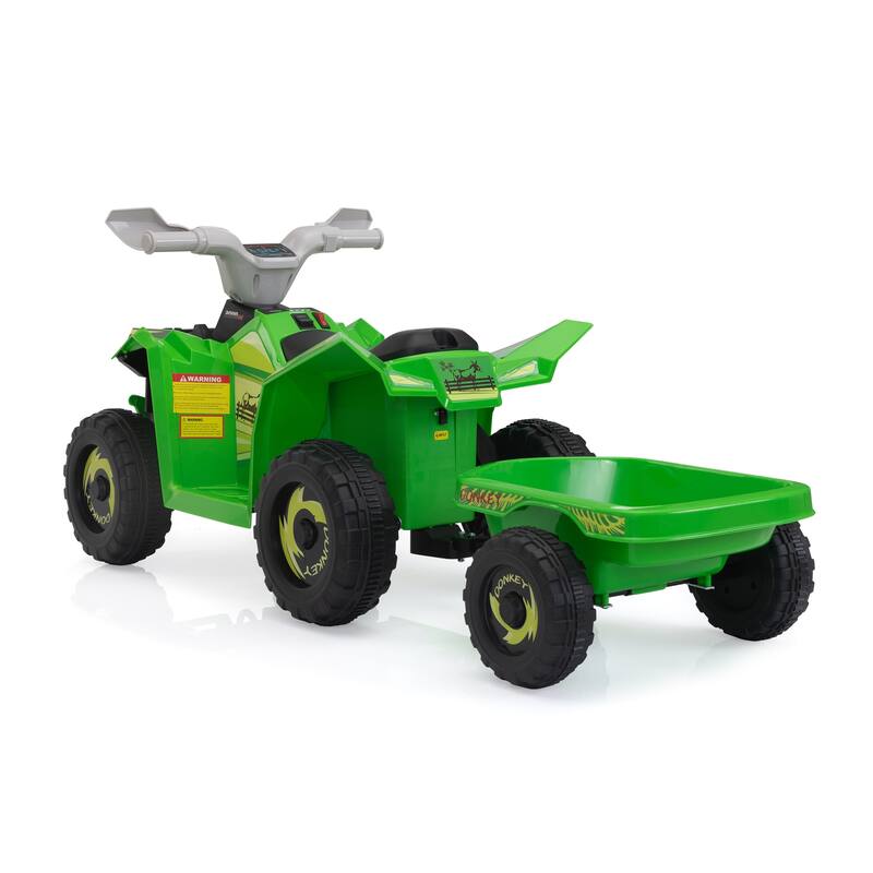 Electric 6V ATV Ride-On for Kids with Trailer, Bluetooth, Music, and Power Display, White, Ages 3-6