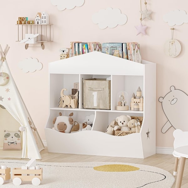 slide 2 of 7, Kids Bookshelf Toy Storage Organizer White
