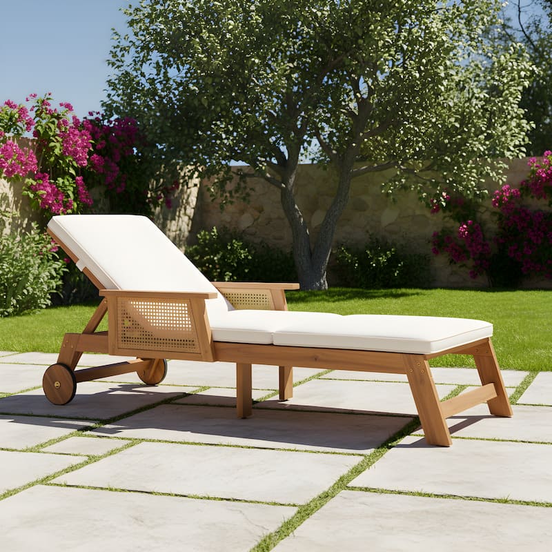 Christopher Knight Home - Soel Outdoor Acacia Wood Wicker 3-Position Adjustable Chaise Lounge with Wheels & Removable Cushion