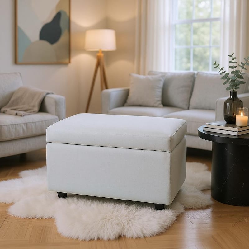Fabric Storage Ottoman with Hidden Compartment