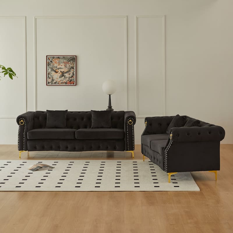 Velvet 2 Piece Loveseat and Sofa Living Room Set