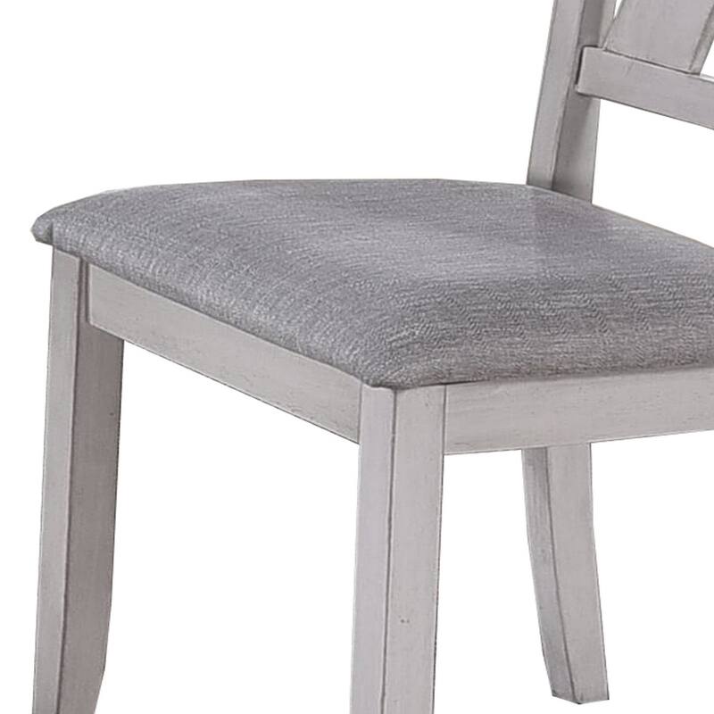 Wooden Side Chair with Fabric Upholstered Seat, Set of 2, White and Gray