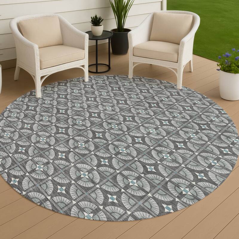 Machine Washable Indoor/ Outdoor Modern Roeland Chantille Rug - Charcoal - 8' x 8'
