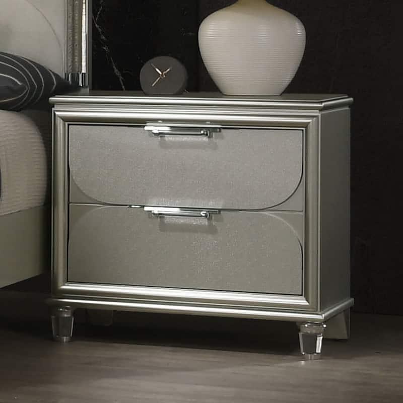 Contemporary Silver 1pc Nightstand Acrylic Handles