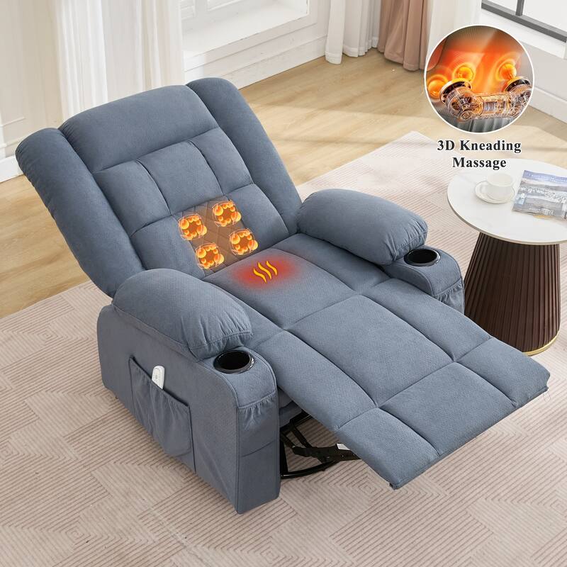 Oversized Massage Rocker Recliner Chair w/4-Point 3D Kneading Massage and Heat & 2 Cup Holders & USB Charge Port, for Bedroom