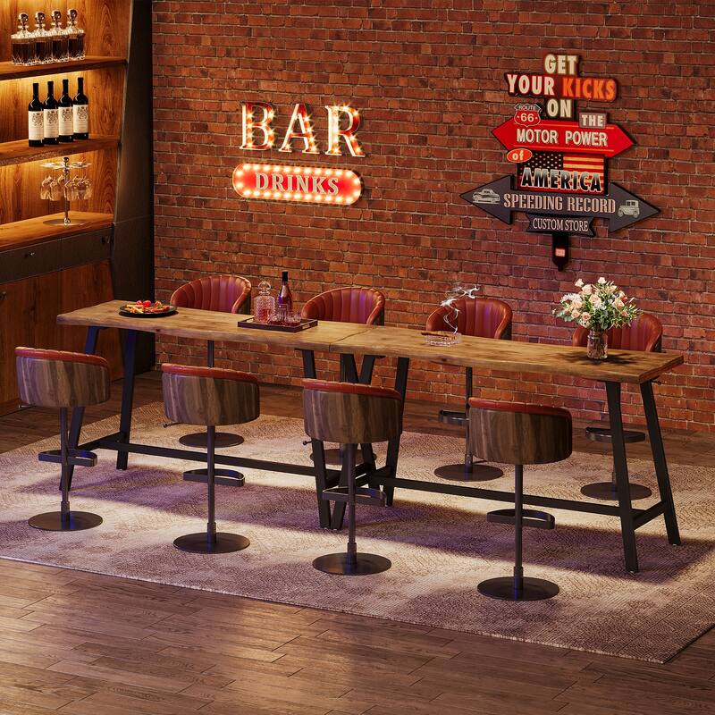 55.1-Inch Solid Wood Bar Table with Sturdy Metal Frame