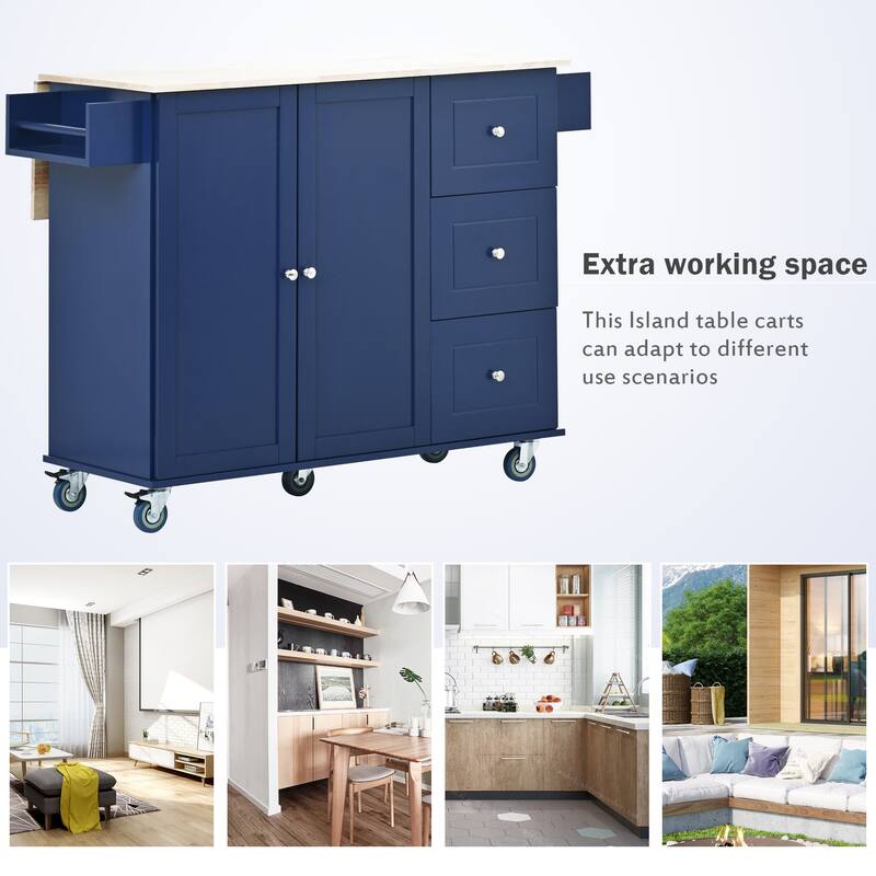 52.7 Inch Width Rolling Mobile Kitchen Island with Locking Wheels
