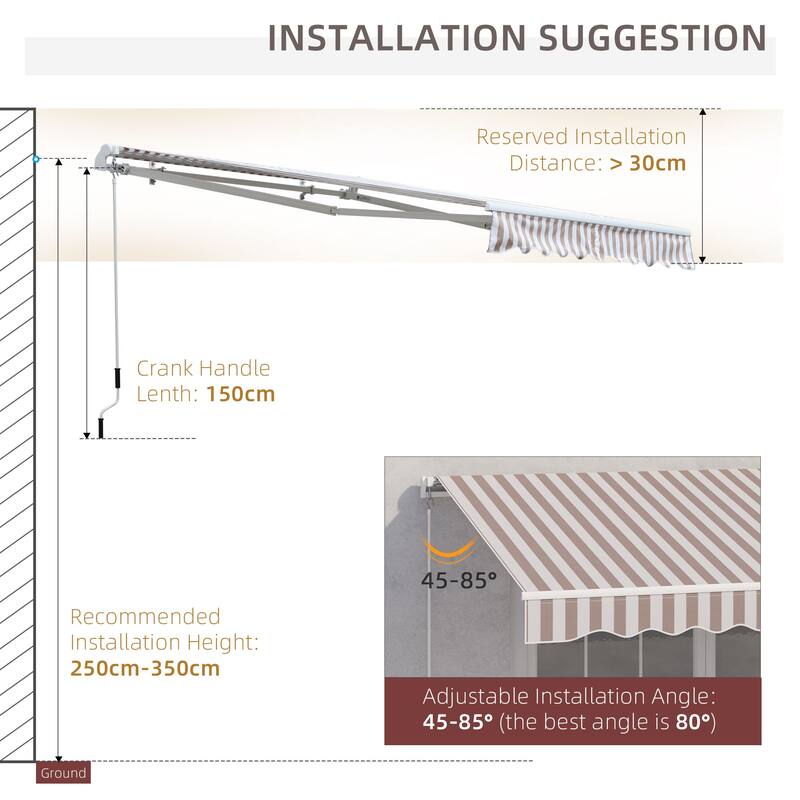 10' x 8' Retractable Awning, Sunshade Shelter w/ Manual Crank Handle, UV & Water-Resistant Fabric and Aluminum Frame
