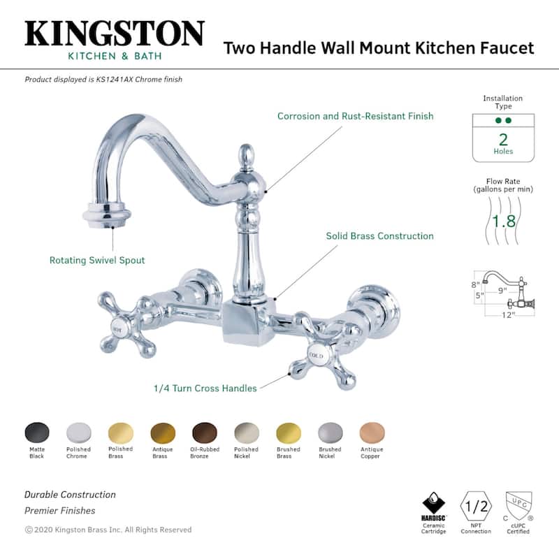 Heritage Two-Handle Wall Mount Kitchen Faucet