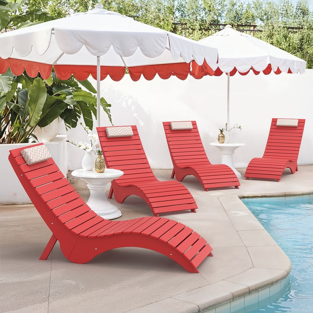 Set of 4 HDPS Water-Resistance Outdoor Chaise Lounges for Use in the Pool, Patio, Garden